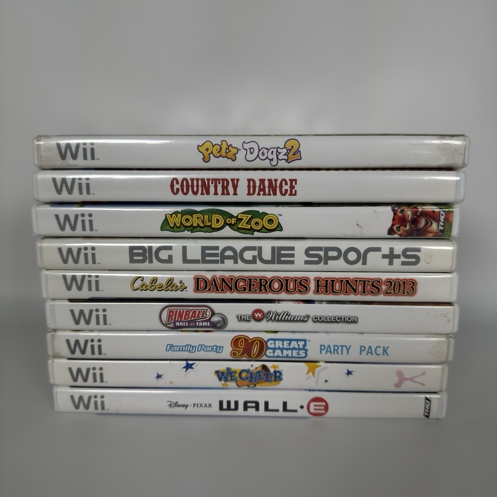 Lot of 9 Nintendo Wii Games Petz Wall-E Cabelas Pinball We Cheer World of Zoo